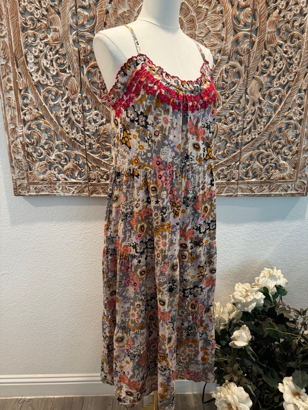 Natural Life Avery Boho Floral Midi Sundress, Pink Embroidered Trim, & Pockets! - Picture 4 of 15